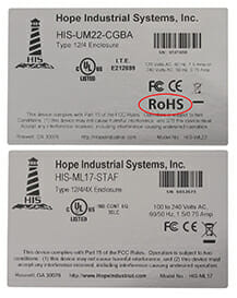 Sample Label for 22" Universal Mount Industrial Monitor with RoHS marking added