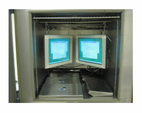 Monitors installed in climatic chamber for temperature and humidity tests