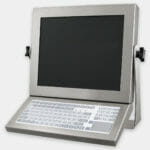 IP65/IP66 Short-Travel Monitor-Mounted Keyboard with touchpad, mounted on Universal Mount Monitor