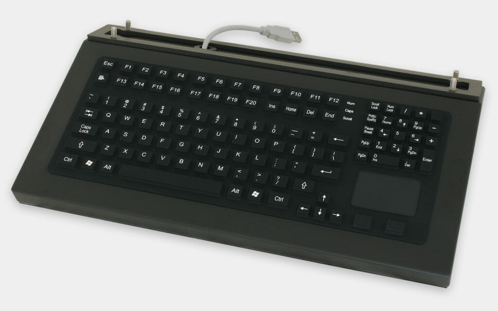 IP65/IP66 Full-Travel Monitor-Mounted Keyboard with touchpad, black carbon steel