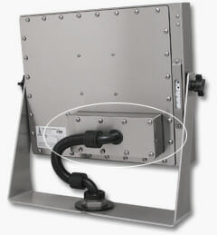 Monitor-Mounted Industrial KVM Extender mounted to Universal Mount Monitor