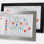 23" Widescreen Panel Mount Industrial Monitors and IP65/IP66 Rugged Touch Screens, front and side views