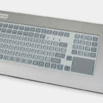 Industrial Panel Mount Keyboard with Rugged Short-Travel Keys and Touchpad, front and side views