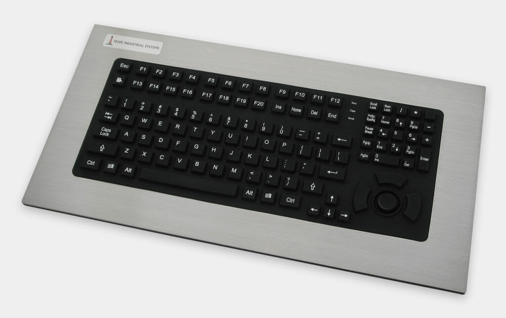 Industrial Panel Mount Keyboard with Rugged Full-Travel Keys and Button Pointer