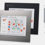 12" Panel Mount Industrial Monitors and IP65/IP66 Rugged Touch Screens, front and side views