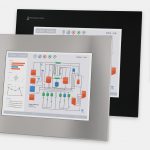 15" Panel Mount Industrial Monitors and IP65/IP66 Rugged Touch Screens, front and side views