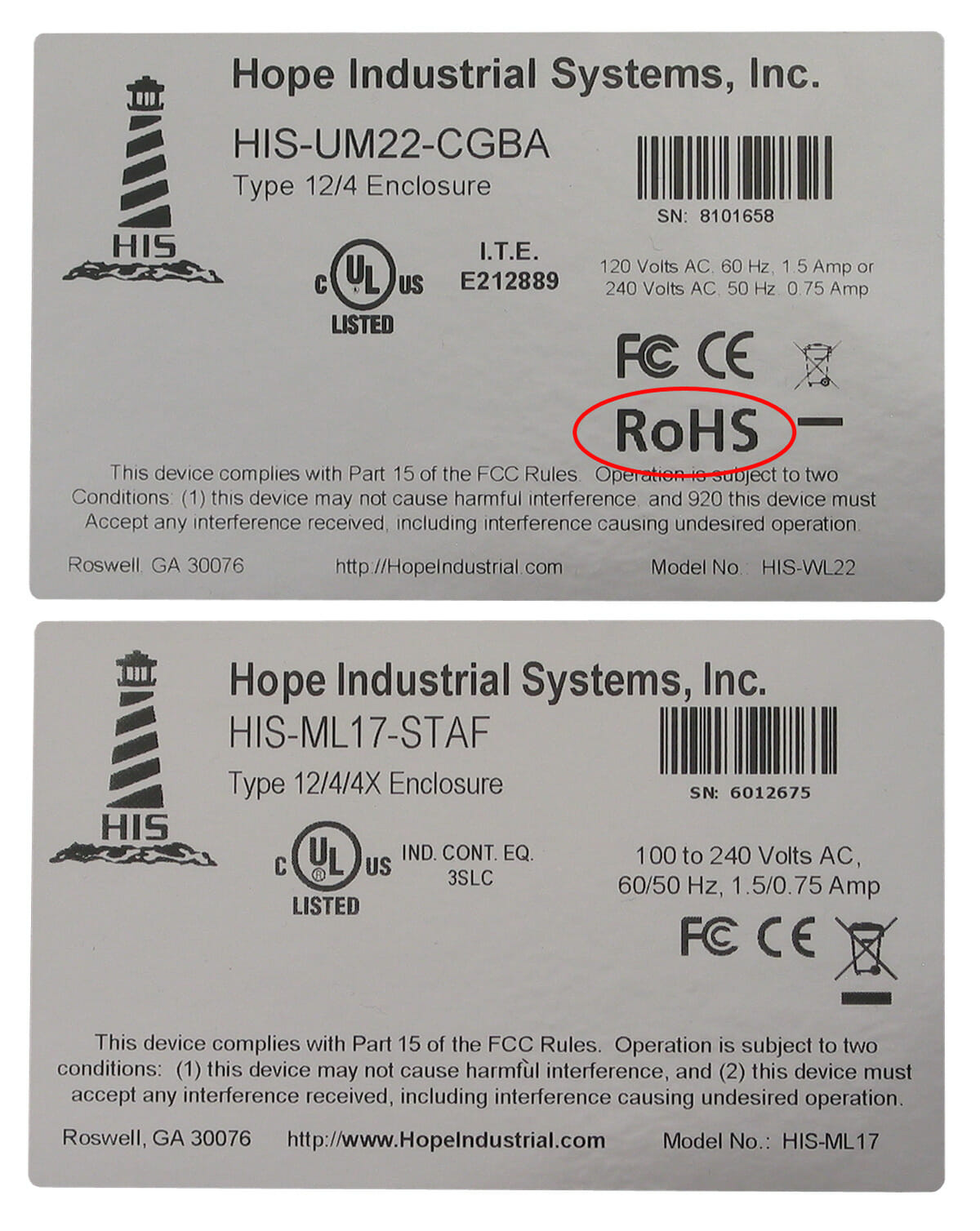 RoHS mark on Industrial Monitor Labels