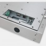17" Universal Mount Industrial Monitors and IP65/IP66 Rugged Touch Screens, DC cable exit view