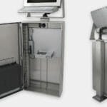 Industrial Enclosure for Commercial / Industrial PCs, close-up with generic fan kit, inside and rear view