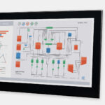 23.8" Widescreen Panel Mount Industrial Monitors and IP65/IP66 Rugged Touch Screens, front and side views