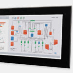 19.5" Widescreen Panel Mount Industrial Monitors and IP65/IP66 Rugged Touch Screens, front and side views